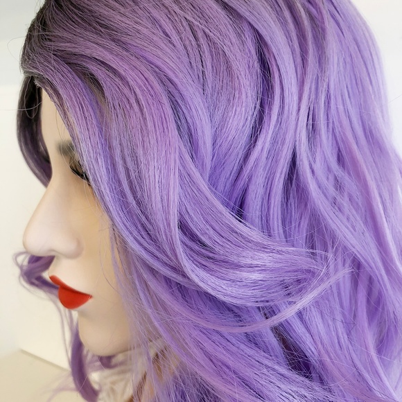 20" Pastel Purple Ombre w/ Blk Roots Wig | Leona - Picture 4 of 7
